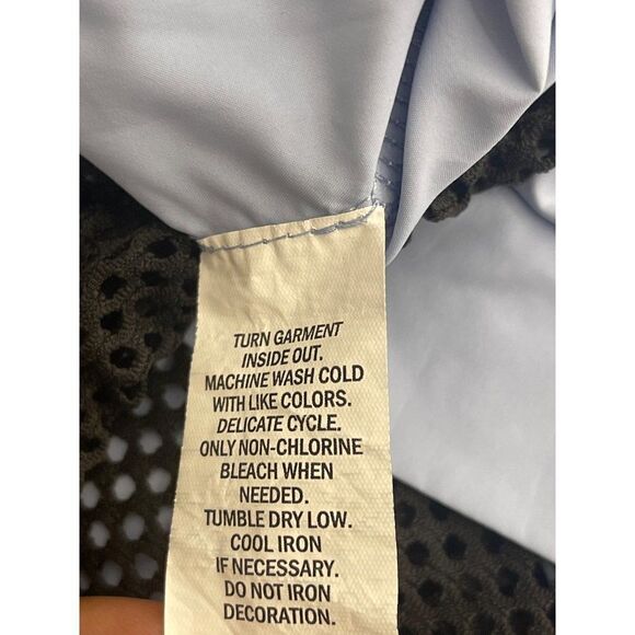 MTA Sport Blue Black Mesh Hemline Hooded Windbreaker Size L - Picture 10 of 10